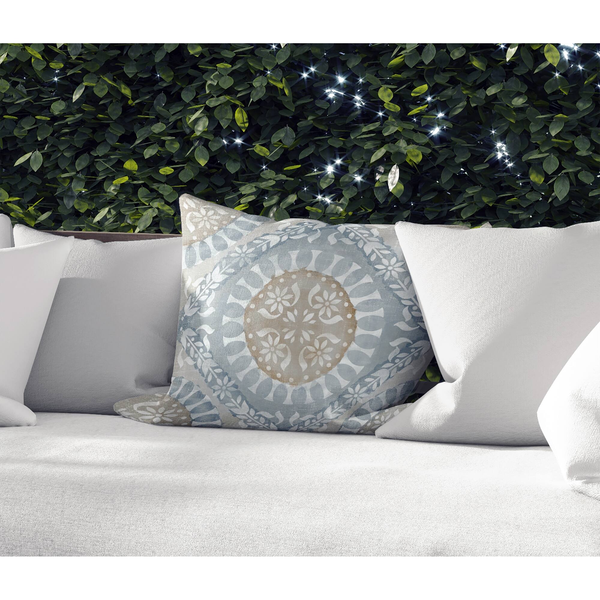 WATERCOLOR MEDALLIONS BLUE IndoorOutdoor Pillow by Kavka Designs Bed
